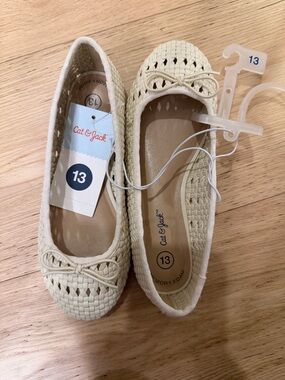 Cat & Jack Girls Cream Woven Bow Ballet Flats size 13